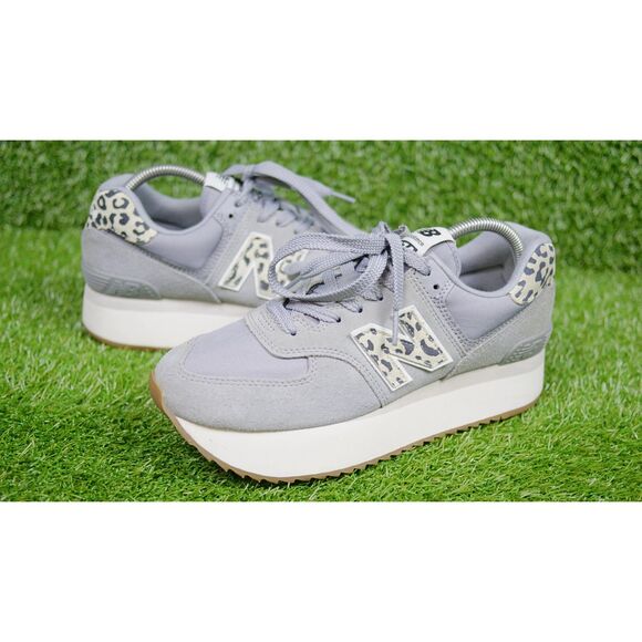 New Balance 574 Plus Shadow Grey Leopard Print - Women's Size 10 - Picture 1 of 6